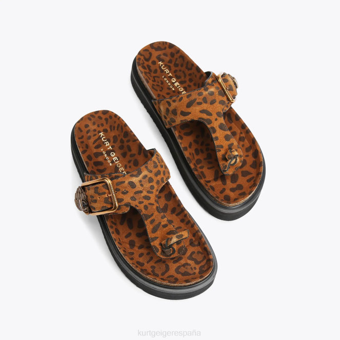 Kurt Geiger mujer chanclas con barra en T y hebilla con águila de Londres 2LPR442 | calzados marrón medio